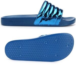 Womens Slides Beach House Pool Slip On Slippers Non-slip PU Flat Sandals